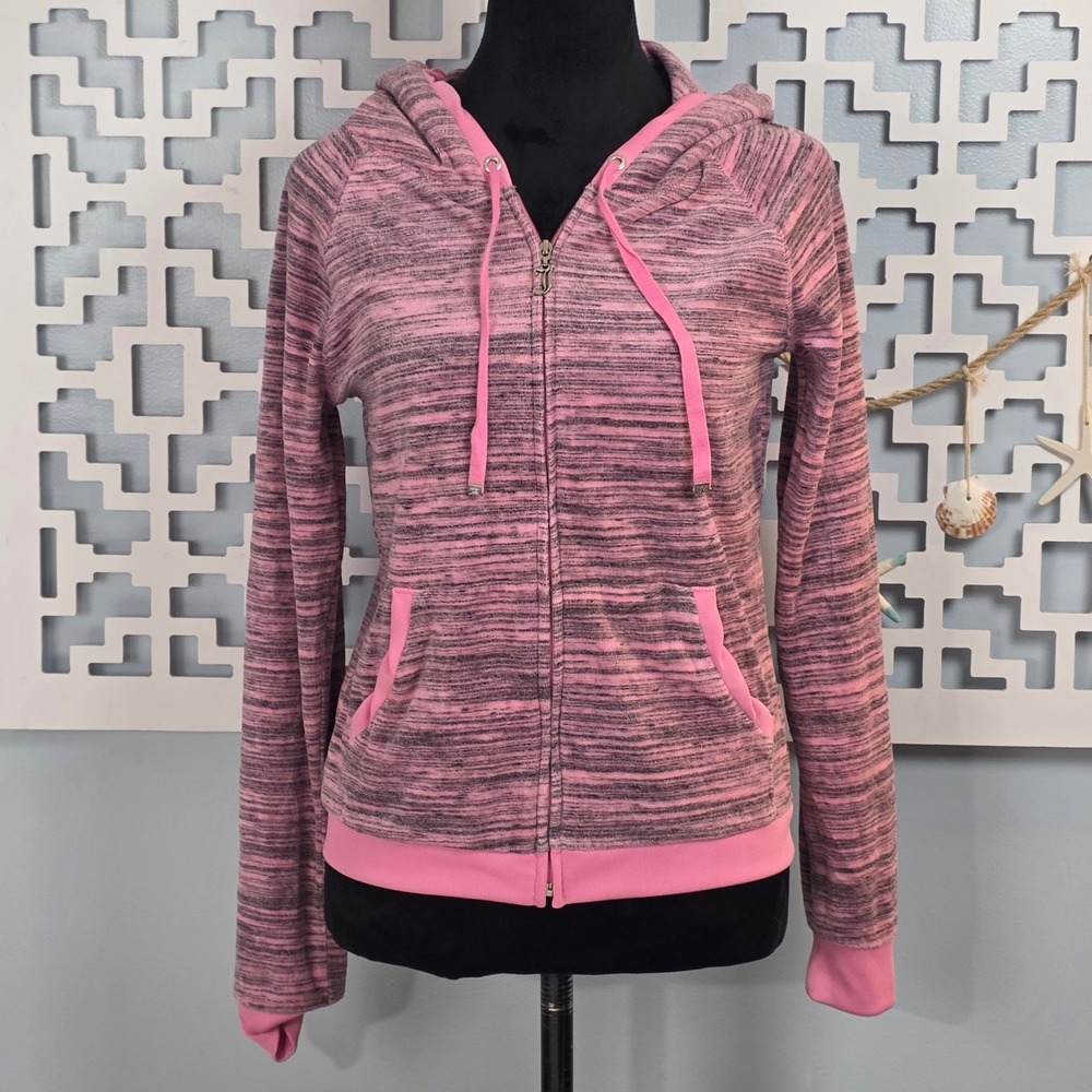 Juicy Couture Pink Space Dye Full Zip Hoodie Womens Small J Logo Pull Athleisure